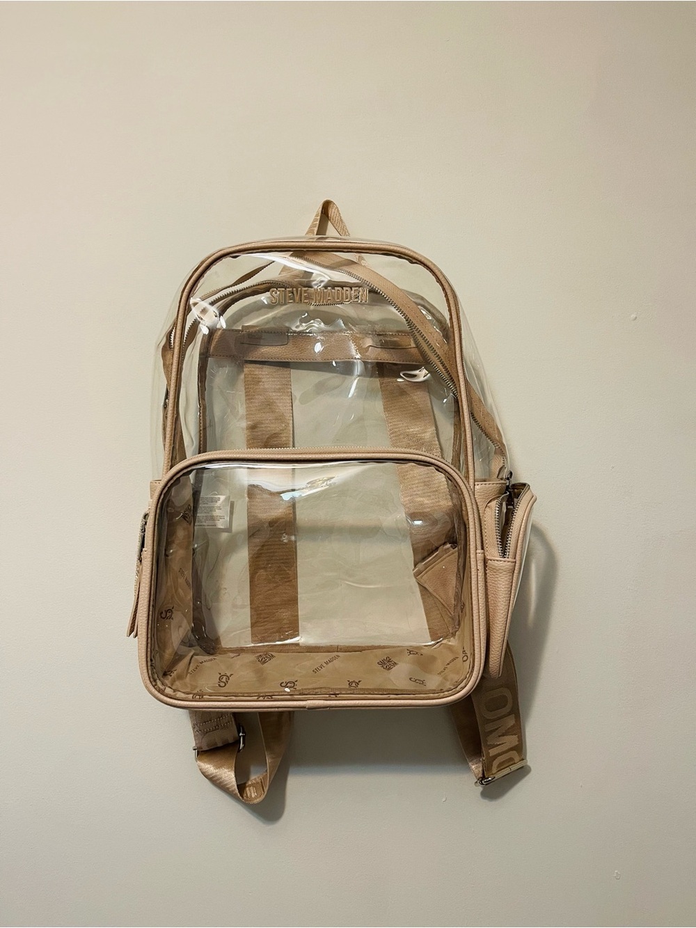 Steve Madden Clear Backpack with Beige/Tan Trim
